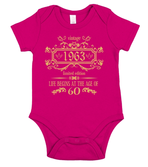 Vintage 1963 Birthday Life begins at 60 years old Short Sleeve Baby One-Piece