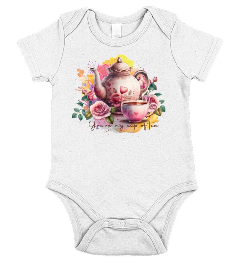 Watercolor Tea Pot And Cup With Flowers Short Sleeve Baby One-Piece