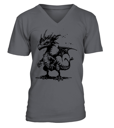 Cool Little Vintage Dragon With Wings V-Neck T-shirt