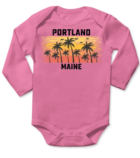 Portland Maine Summer Retro VIntage Vacation Long Sleeve Baby One-Piece