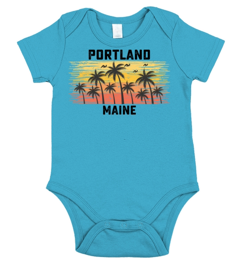 Portland Maine Summer Retro VIntage Vacation Short Sleeve Baby One-Piece
