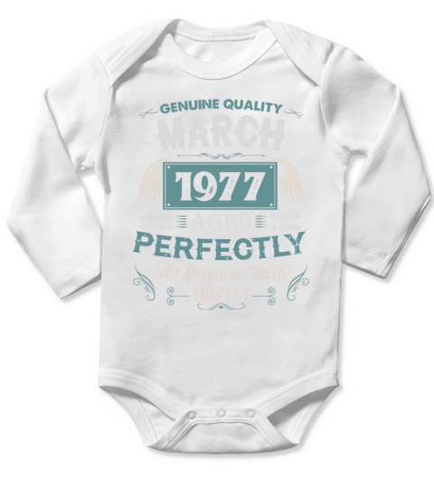 March 1977 Vintage Birthday Present Long Sleeve Baby One-Piece