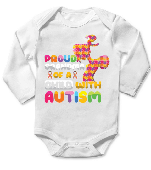 Proud Grandma Puzzle Autism Awareness Long Sleeve Baby One-Piece