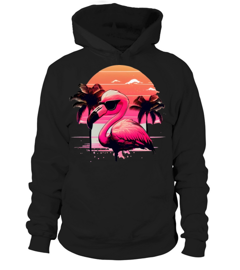 Retro Sunset Pink Flamingo Summer Design Flamingo Hoodie Unisex