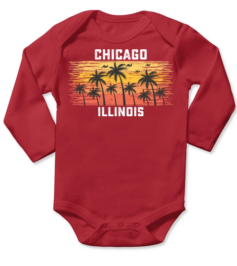 Chicago Illinois Summer Retro VIntage Vacation Long Sleeve Baby One-Piece