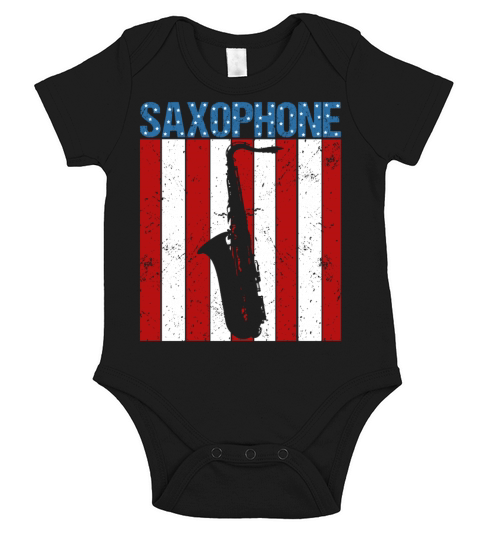 American Flag Vintage Saxophone Jazz Player Music Short Sleeve Baby One-Piece