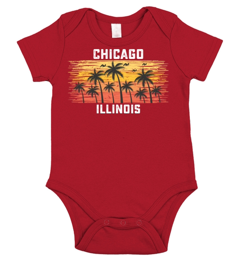Chicago Illinois Summer Retro VIntage Vacation Short Sleeve Baby One-Piece