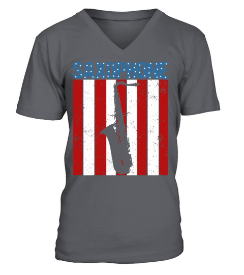 American Flag Vintage Saxophone Jazz Player Music V-Neck T-shirt
