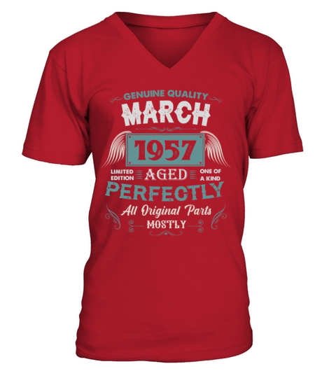 March 1957 Vintage Birthday Present V-Neck T-shirt