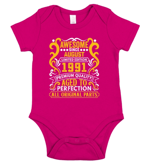 Vintage Awesome Since August 1991 Birthday Short Sleeve Baby One-Piece