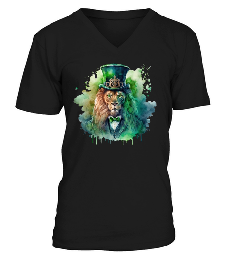Badass Gangster Lion St Patricks Day V-Neck T-shirt