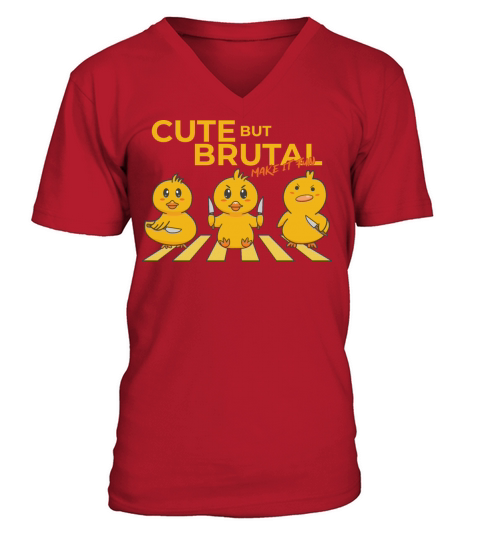Cute But Brutal Make it Fun Cute Duck with Knife V-Neck T-shirt