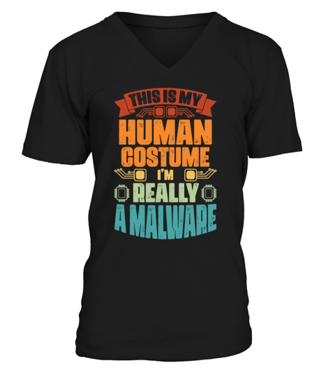 Vintage Cybersecurity Malware Costume Cyber V-Neck T-shirt