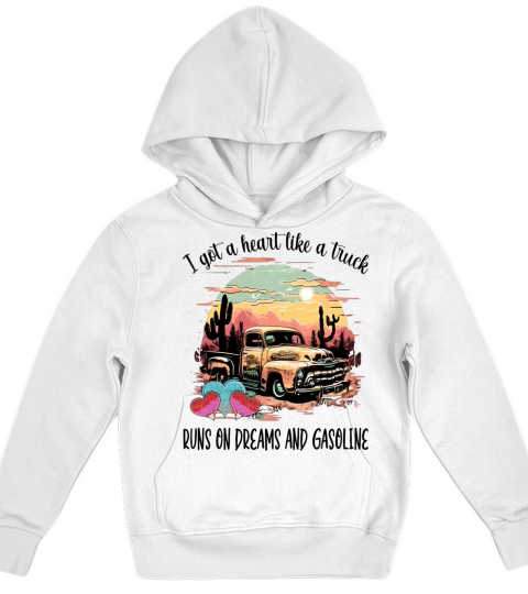 Western Sunset Cowgirl I Got A Heart Like A Truck Kids Hoodie