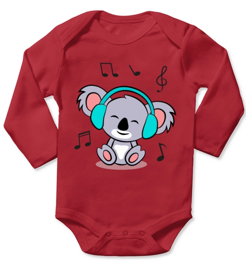 Cute koala Listening To Music Long Sleeve Baby One-Piece