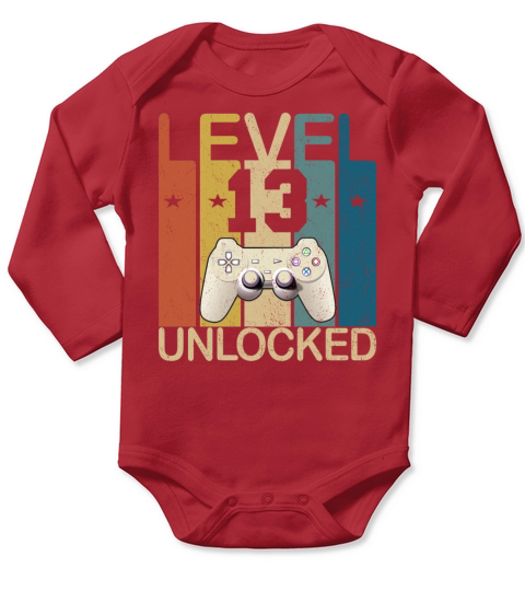 Vintage Level 13 Unlocked Funny Video Gamer Long Sleeve Baby One-Piece