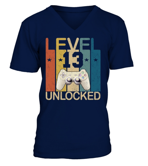 Vintage Level 13 Unlocked Funny Video Gamer V-Neck T-shirt