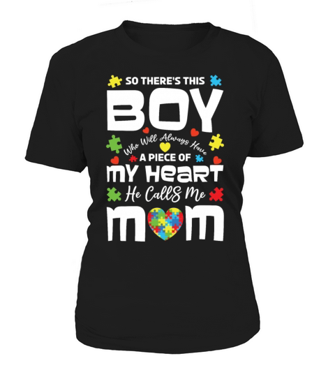 Heart Boy Calls Me Mom Puzzle Autism Awareness Women's T-Shirt