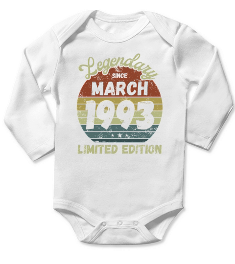 March 1993 - Vintage Birthday Present Long Sleeve Baby One-Piece