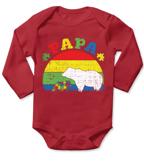 Proud Autism Dad Bear Puzzle Autism Awareness Long Sleeve Baby One-Piece