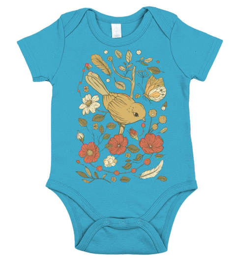 Beige Brown Bird Vintage T-Shirt Short Sleeve Baby One-Piece