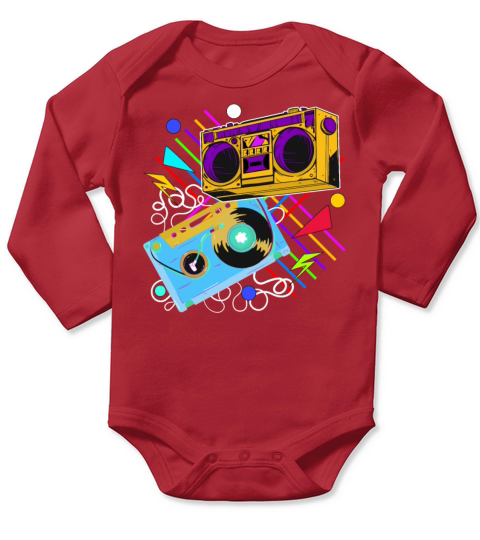 80s 90s Music Aesthetic Vintage Boombox Retro Cass Long Sleeve Baby One-Piece