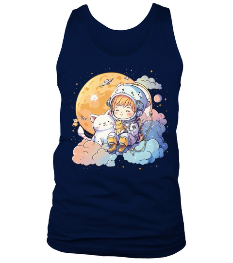 Kawaii Astronaut With A Cat Sitting On The Clouds Tank Top Unisex