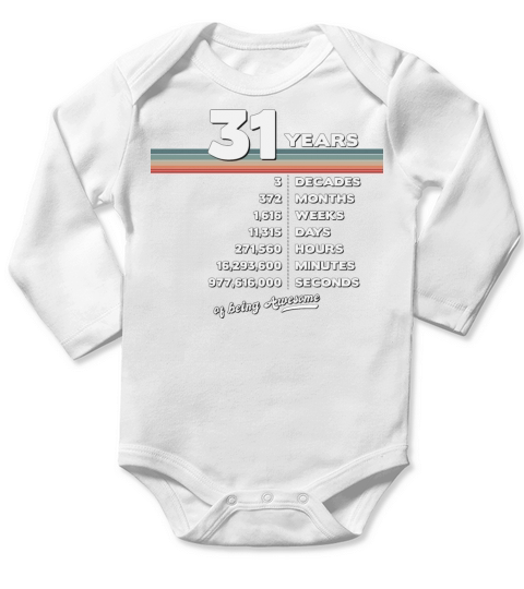 31st Birthday Vintage 31 Years Old Retro 372 Long Sleeve Baby One-Piece