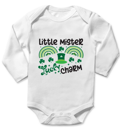 Little MIster Lucky Charm Saint Patricks Day Long Sleeve Baby One-Piece