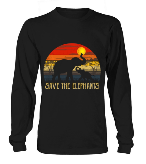 Retro Sunset Save The Elephants Africa Wild Animal Long sleeved Unisex