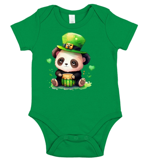 Cute Panda Saint Patricks Day Short Sleeve Baby One-Piece