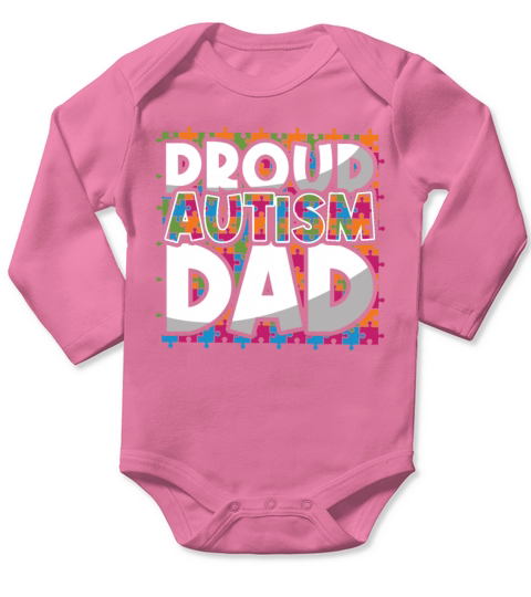 Proud Autism Dad Puzzle Colorful Autism Awareness Long Sleeve Baby One-Piece