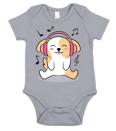 Cute Dog Listening To Music Short Sleeve Baby One-Piece