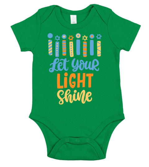 Funny Hanukkah Let Your Light Shine Menorah Adults Short Sleeve Baby One-Piece