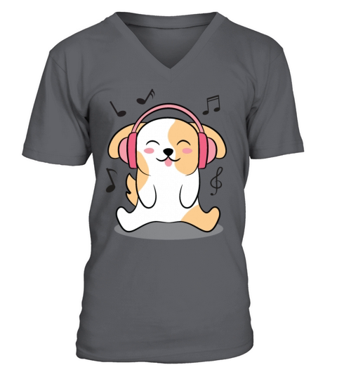 Cute Dog Listening To Music V-Neck T-shirt