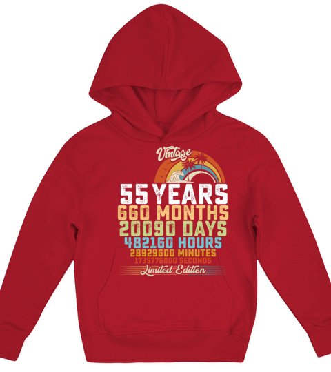 55th Birthday 55 Years Hours Month Vintage Kids Hoodie