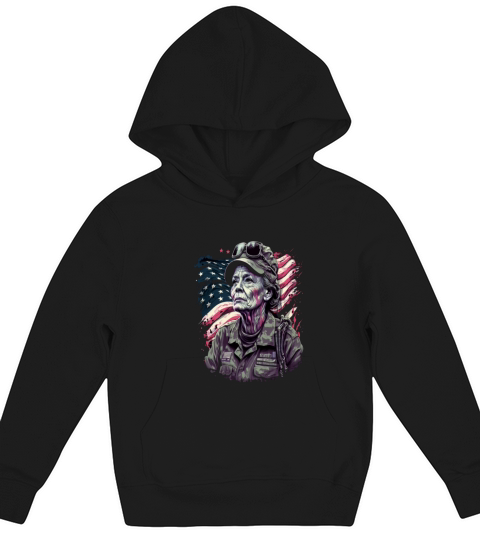 Retired Military Vintage Veteran American Mom Kids Hoodie