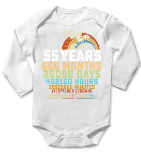 55th Birthday 55 Years Hours Month Vintage Long Sleeve Baby One-Piece