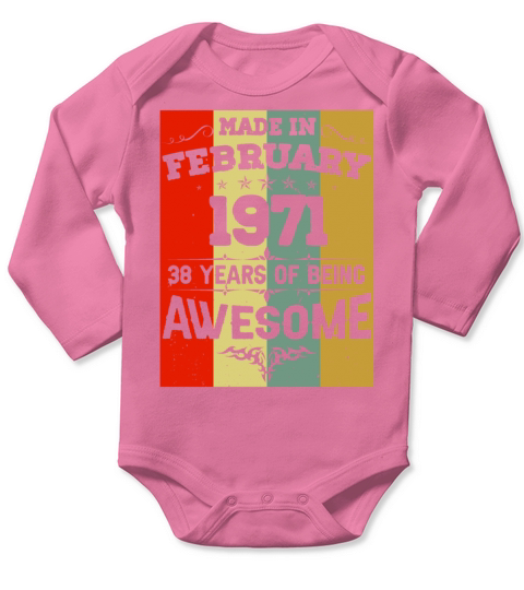 February 1971 Vintage Birthday Present Long Sleeve Baby One-Piece