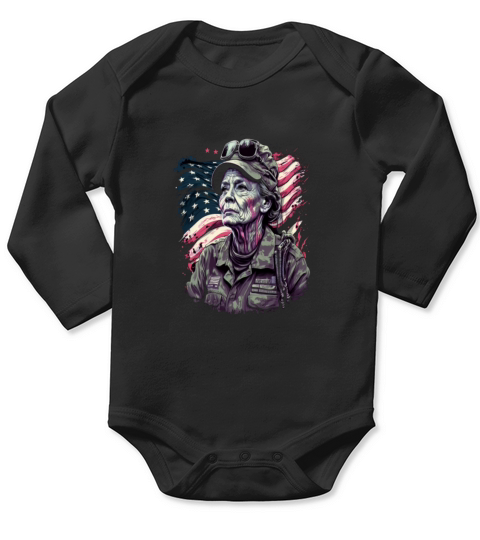 Retired Military Vintage Veteran American Mom Long Sleeve Baby One-Piece