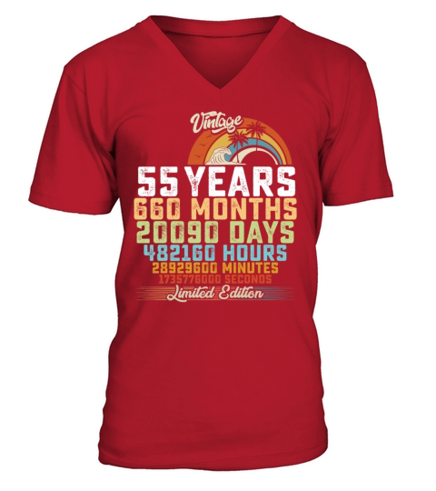 55th Birthday 55 Years Hours Month Vintage V-Neck T-shirt