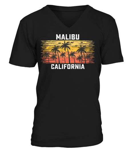 Malibu California Summer Retro VIntage Vacation V-Neck T-shirt