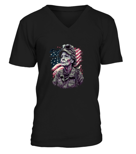 Retired Military Vintage Veteran American Mom V-Neck T-shirt