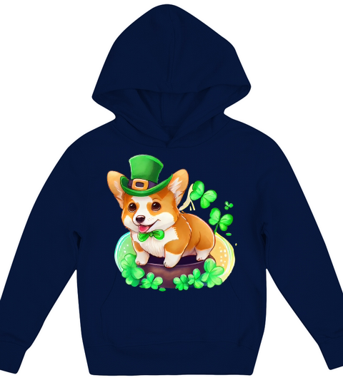 Cute Corgi Dog Saint Patricks Day Kids Hoodie