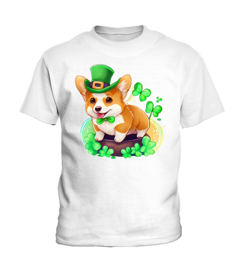 Cute Corgi Dog Saint Patricks Day Kids T-Shirt