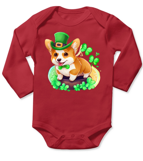 Cute Corgi Dog Saint Patricks Day Long Sleeve Baby One-Piece