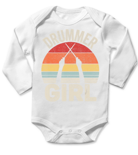 Vintage Retro Drummer Girl Long Sleeve Baby One-Piece