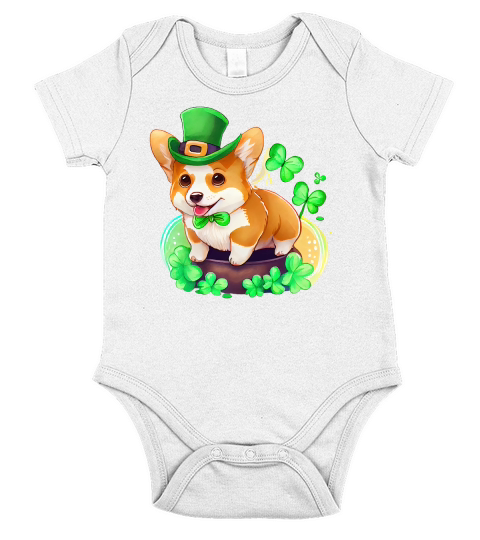 Cute Corgi Dog Saint Patricks Day Short Sleeve Baby One-Piece