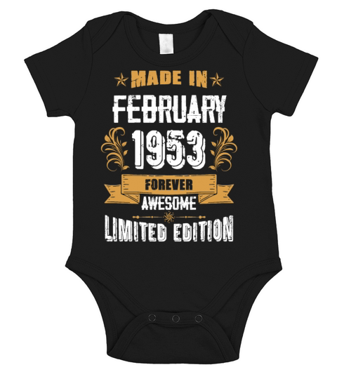 February 1953 Vintage Birthday Present Short Sleeve Baby One-Piece
