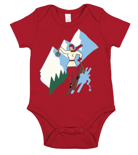 Ski Girl on Mountain Vintage Style Illustration Short Sleeve Baby One-Piece